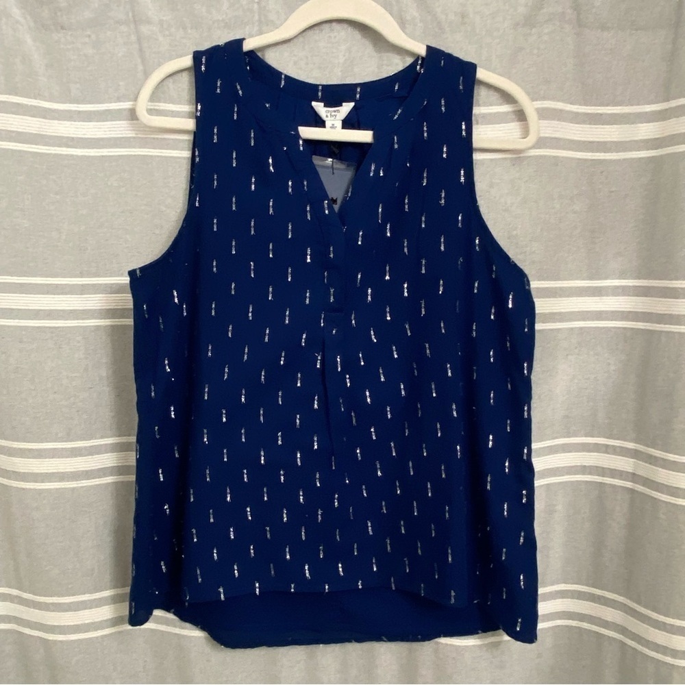 NWT CROWN & IVY / Navy & Silver Sleeveless Peasant Blouse Size M
